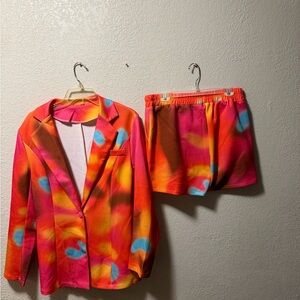 Vibrant Multicolor Men's Blazer and Shorts Set